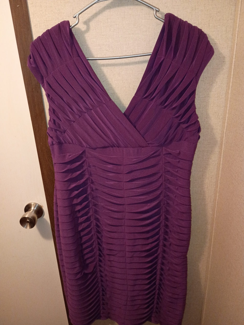 Adrianna Papell Purple Pleated V-Neck Midi Dress